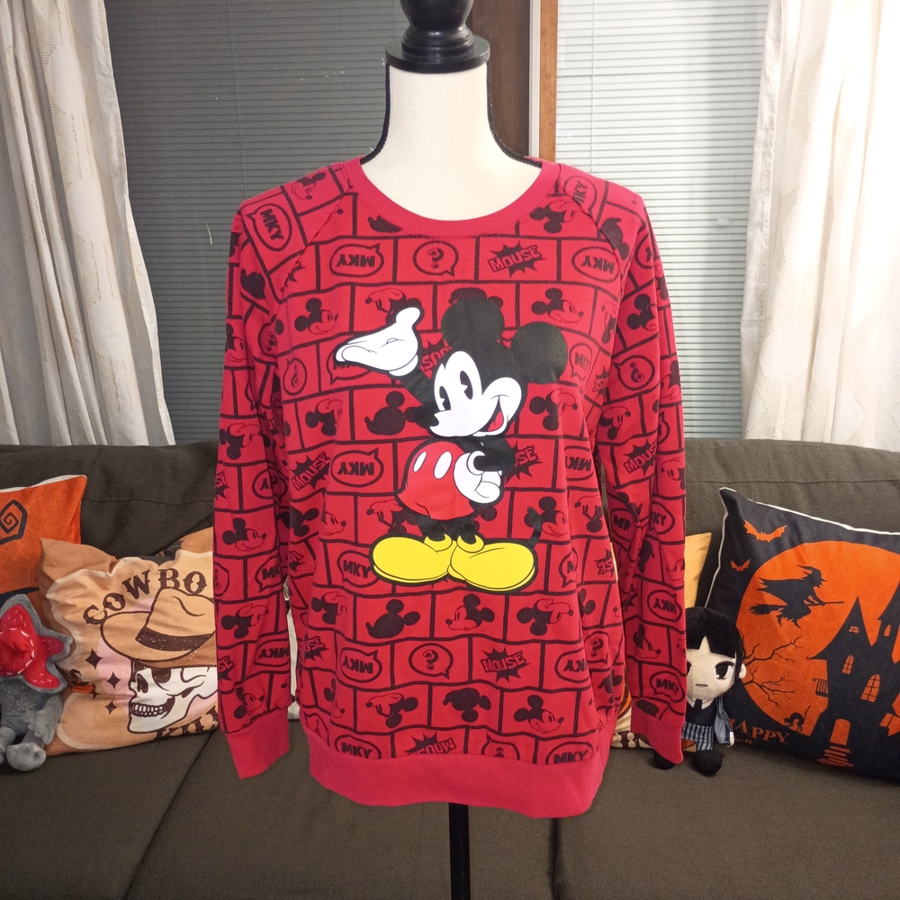 Disney Mickey Mouse Red Graphic Pullover Fleece Sweatshirt
